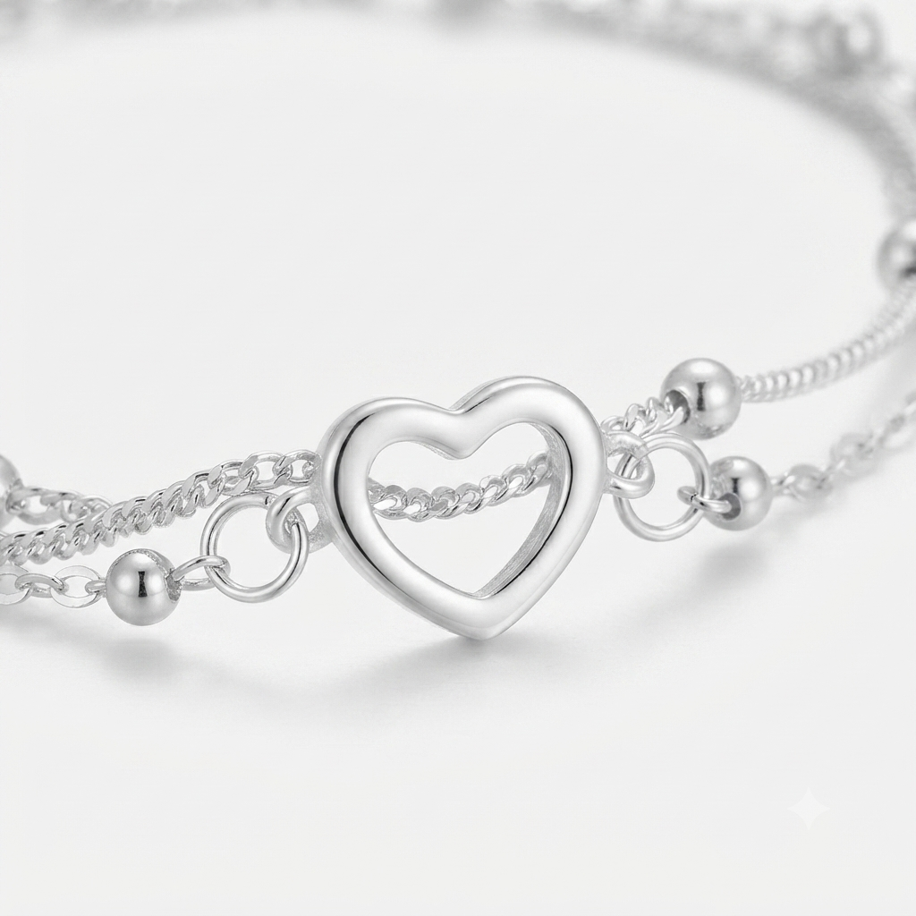 Heart Bracelet – Timeless Elegance in 925 Sterling Silver Layers