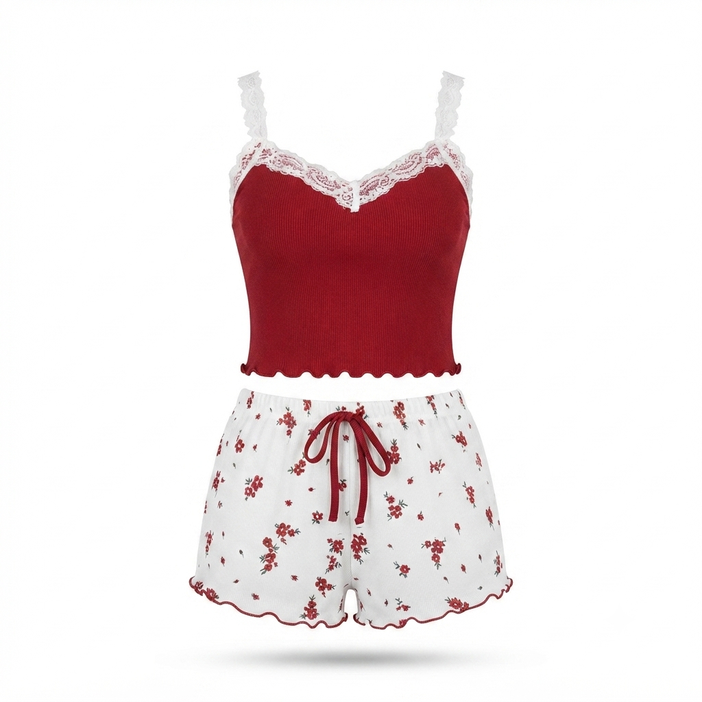 Lace Trim Pajama Set – Cozy Comfort with Soft Two-Piece Loungewear