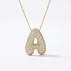 Gold Bubble Letter Necklace A-Z, Sparkly Zircon Initial Pendant