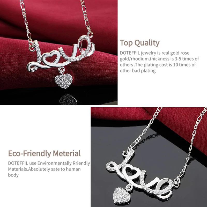 925 Silver 18'' Heart AAA Zircon Pendant Necklace for Women