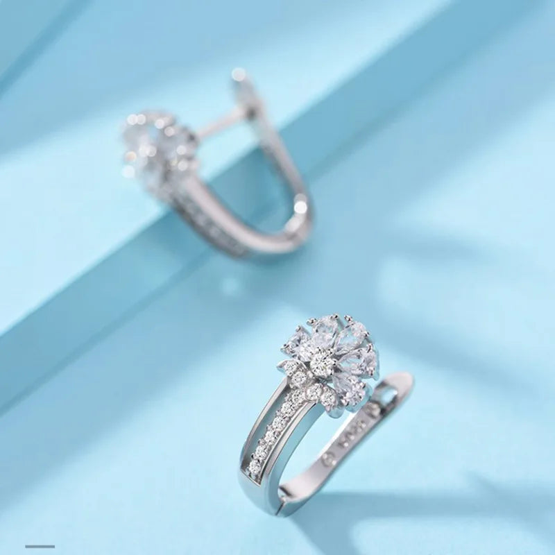 925 Sterling Silver Zircon Flower Earrings - Fine Jewelry Gift
