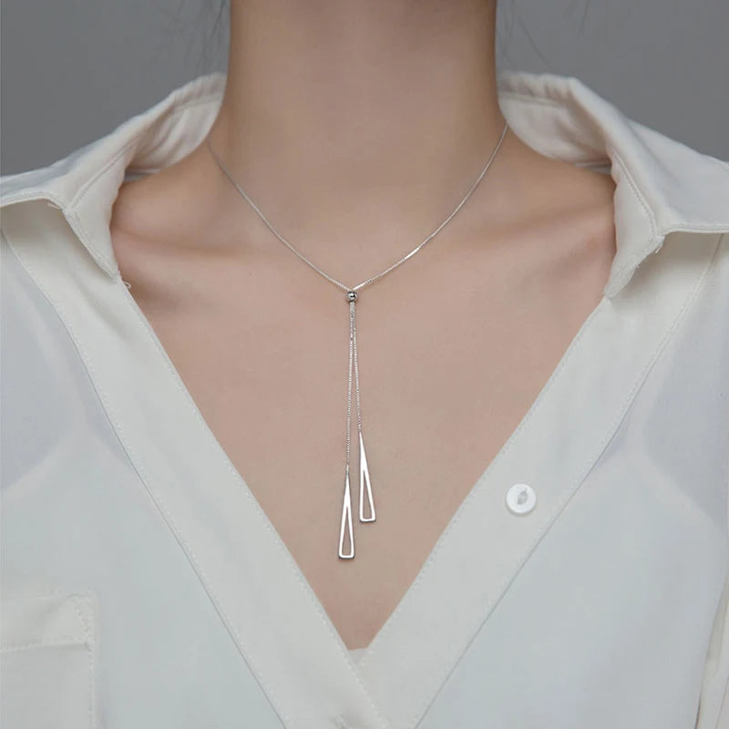 925 Silver Geometric Triangle Necklace for Women, Adjustable