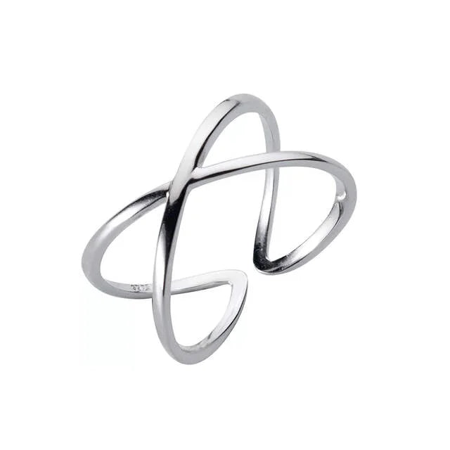 Vintage 925 Silver Cross Ring Women Wedding Adjustable