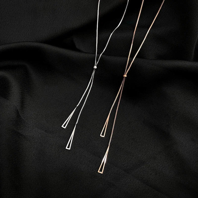 925 Silver Geometric Triangle Necklace for Women, Adjustable