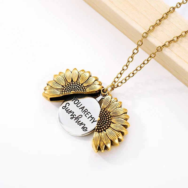 You Are My Sunshine Gold Sunflower Necklace