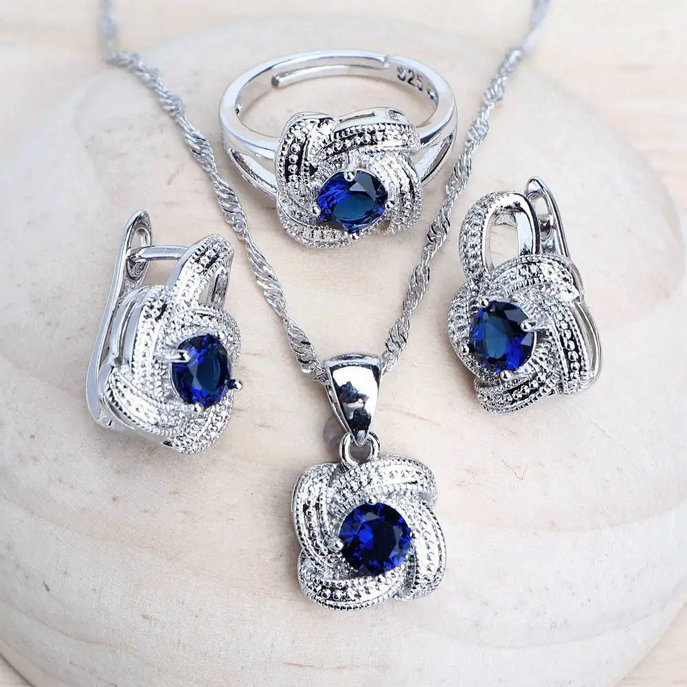 Zirconia Bridal Jewelry Set 925 Silver Earrings Ring Necklace