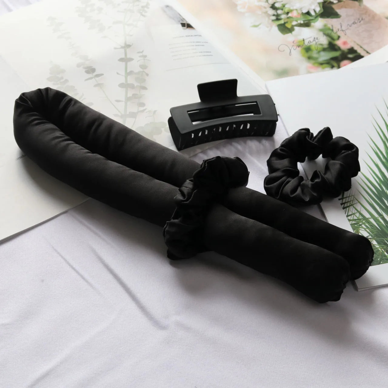 Pure Silk Heatless Curls Hair Rollers Set with Clips & Ribbon