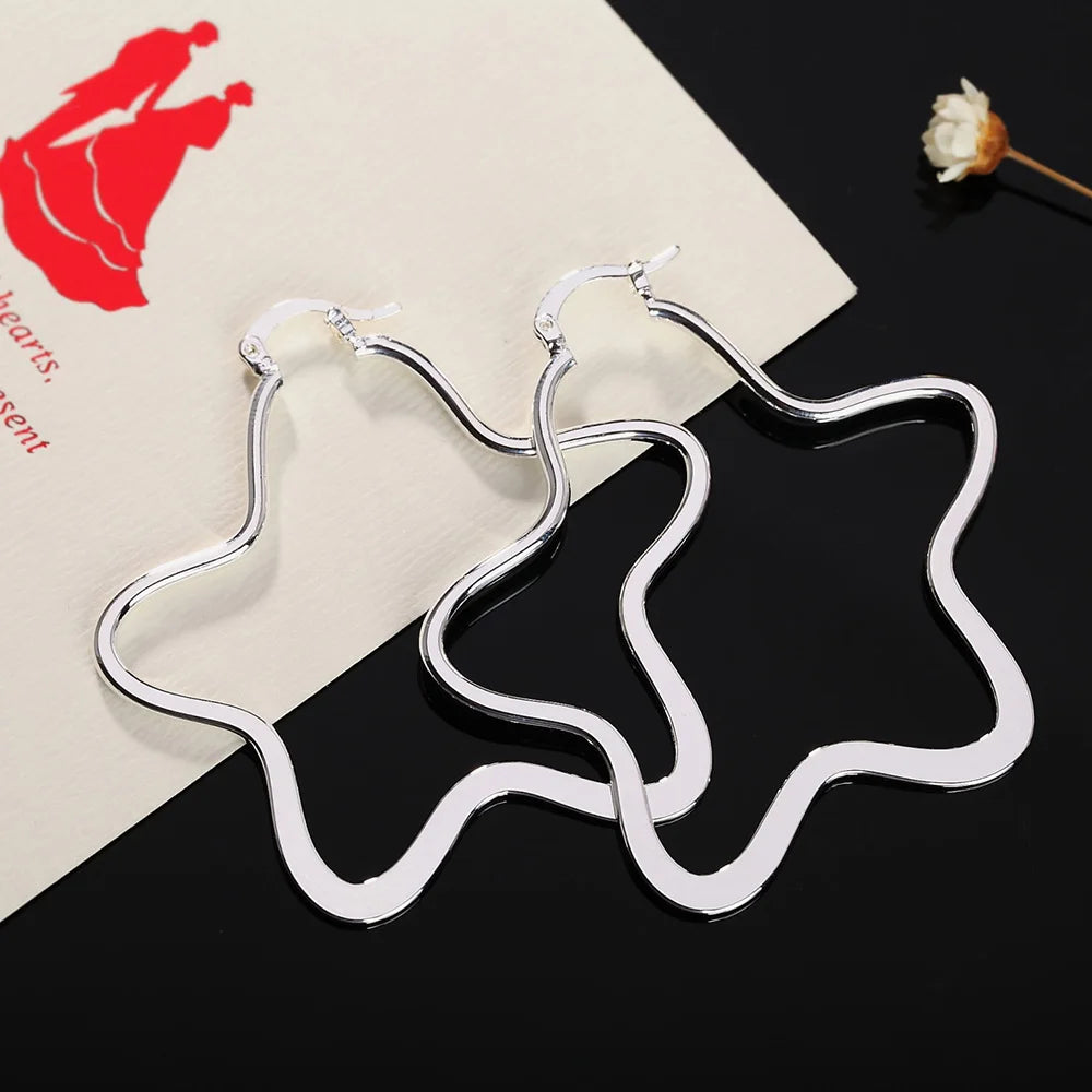 925 Silver 55MM Star Hoop Earrings Women Jewelry