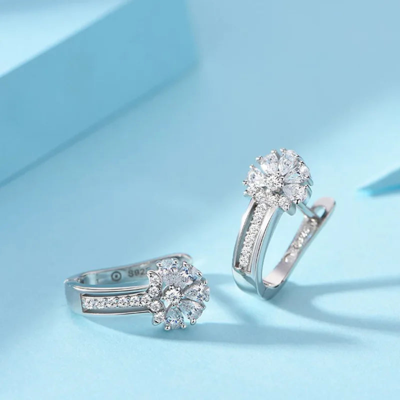 925 Sterling Silver Zircon Flower Earrings - Fine Jewelry Gift