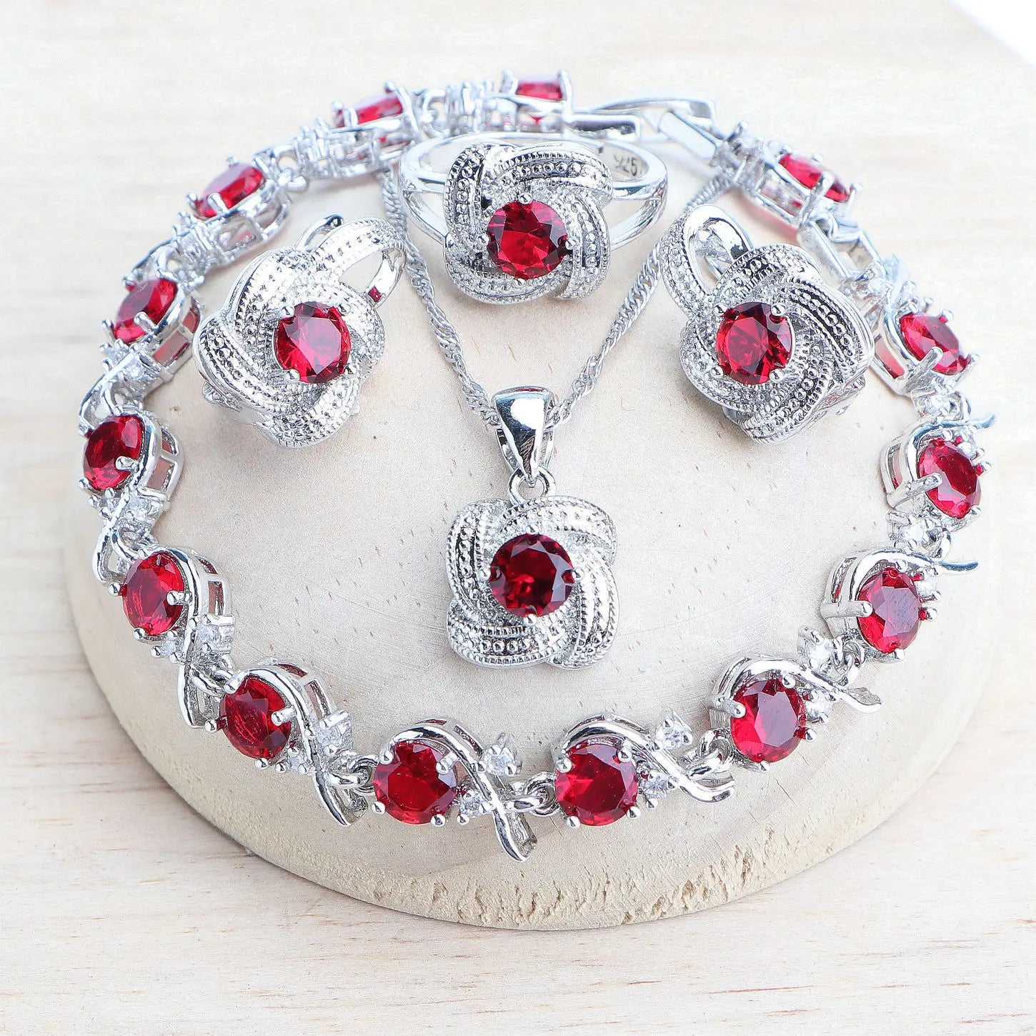 Zirconia Bridal Jewelry Set 925 Silver Earrings Ring Necklace