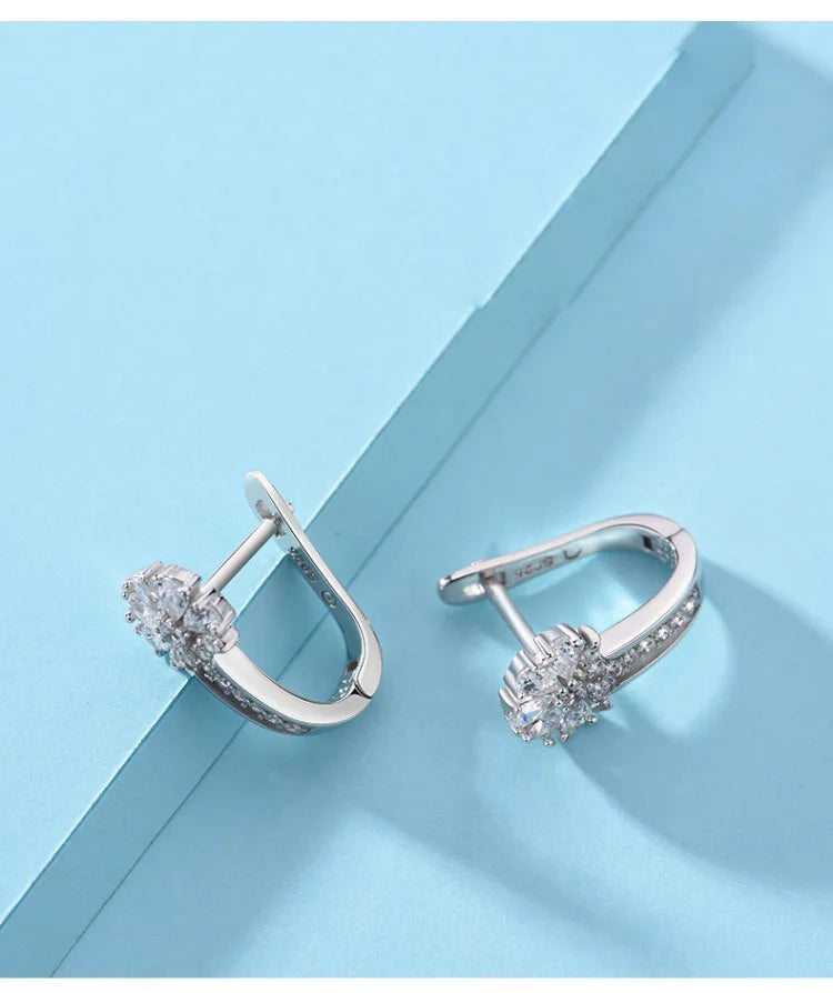 925 Sterling Silver Zircon Flower Earrings - Fine Jewelry Gift