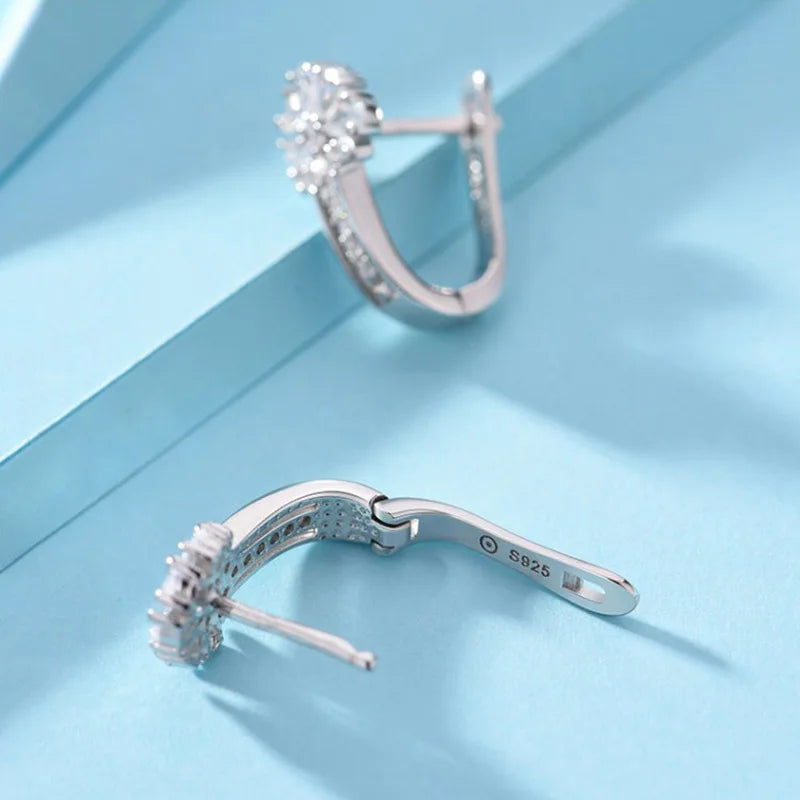925 Sterling Silver Zircon Flower Earrings - Fine Jewelry Gift