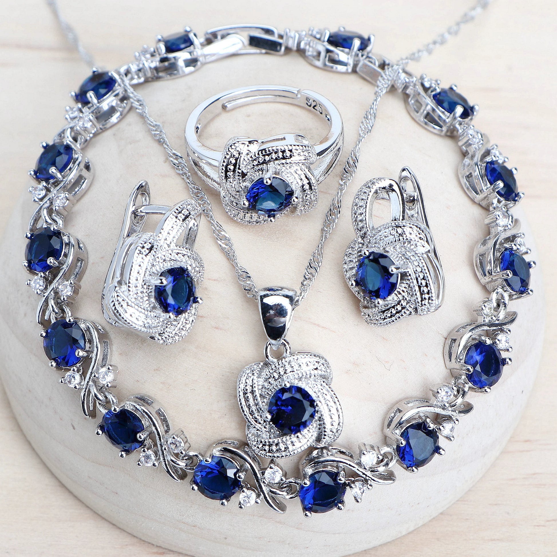 Zirconia Bridal Jewelry Set 925 Silver Earrings Ring Necklace