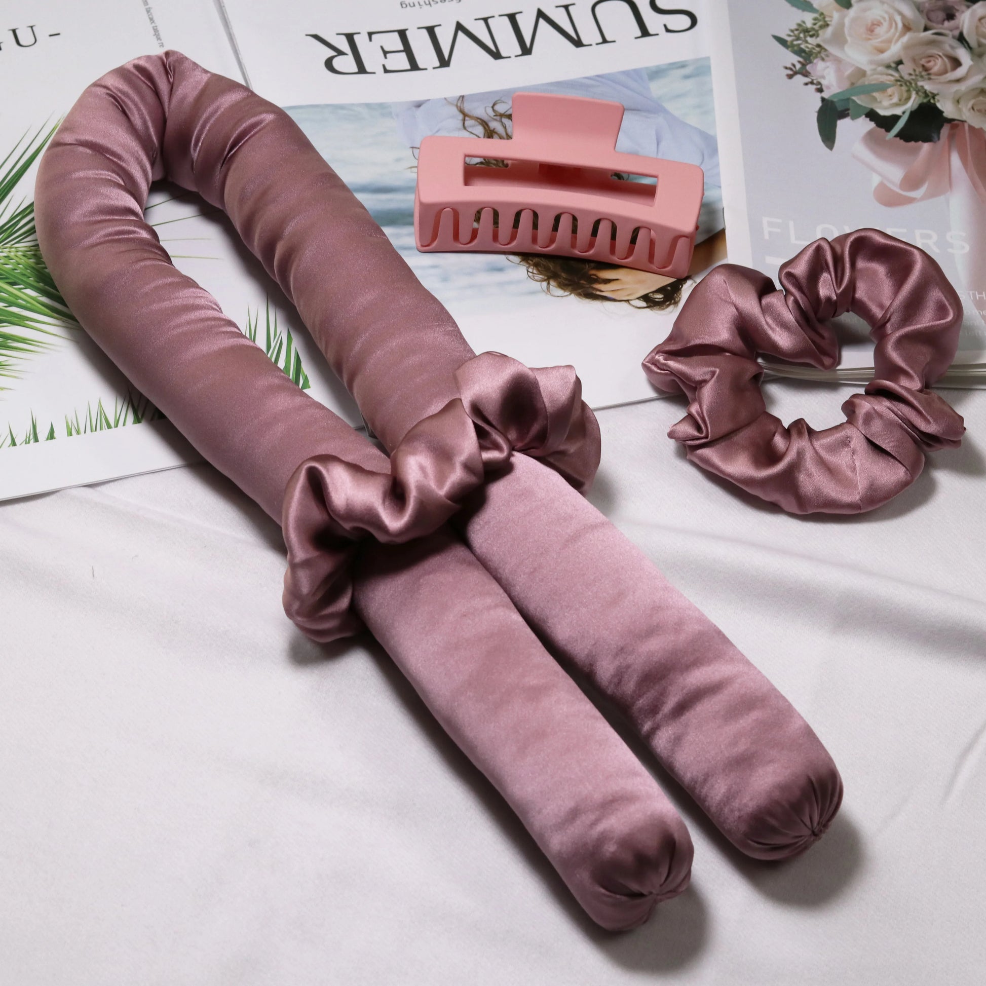 Pure Silk Heatless Curls Hair Rollers Set with Clips & Ribbon