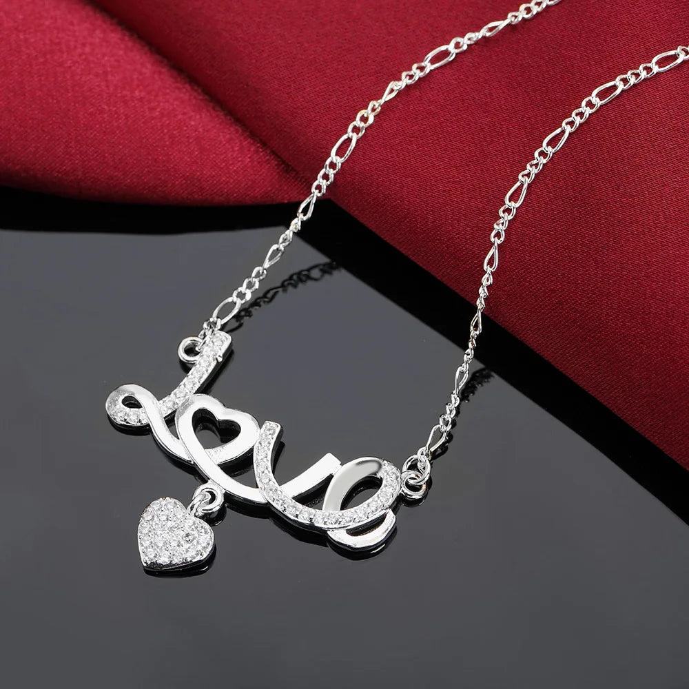 925 Silver 18'' Heart AAA Zircon Pendant Necklace for Women