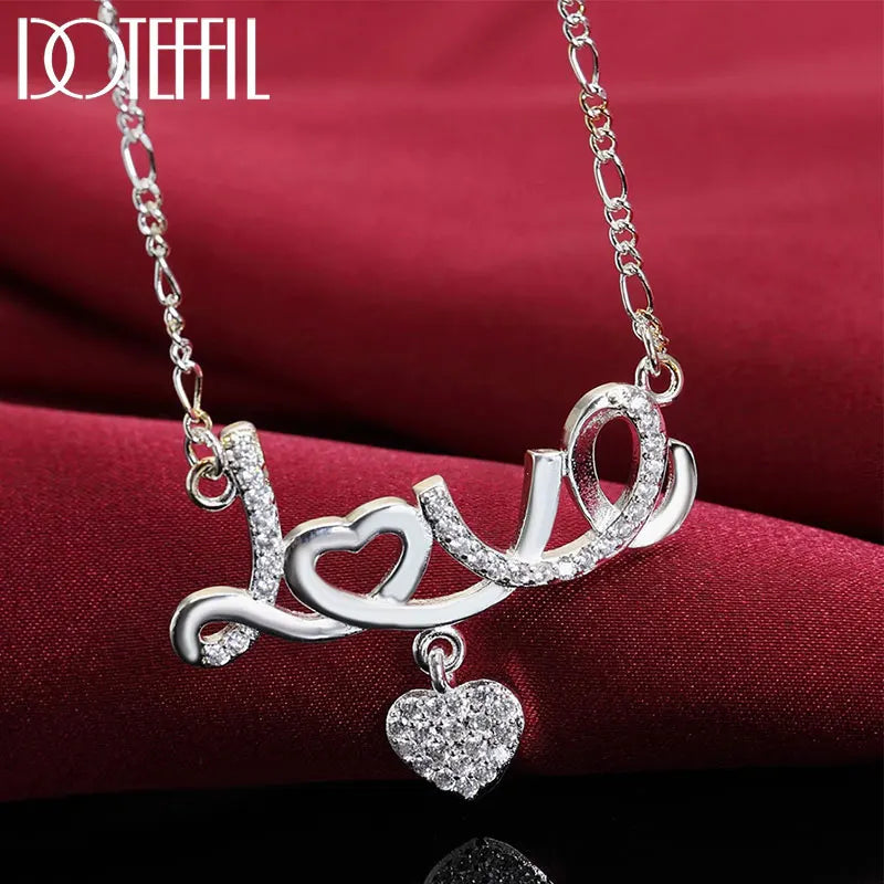 925 Silver 18'' Heart AAA Zircon Pendant Necklace for Women