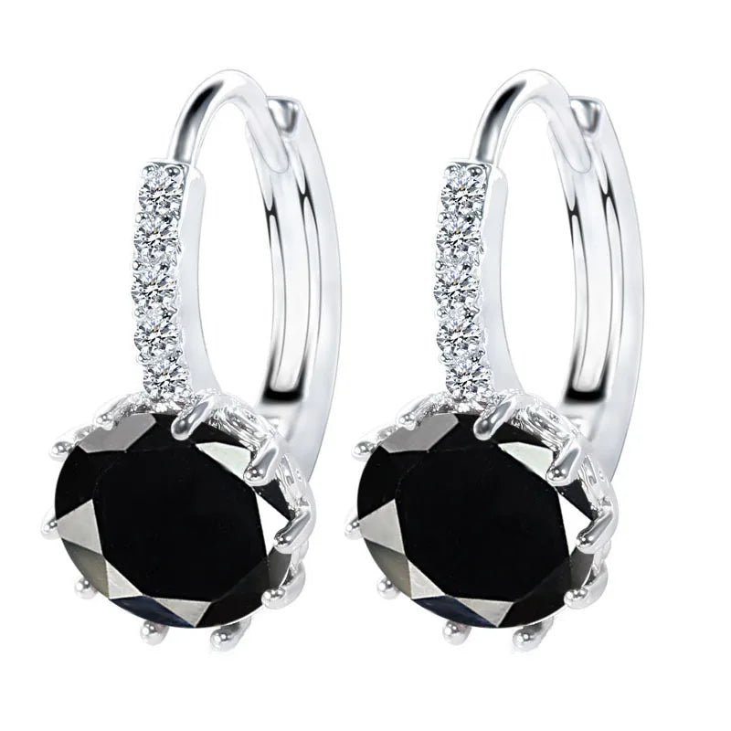 925 Silver Hoop Earrings for Women, Wedding, Crystal Gift