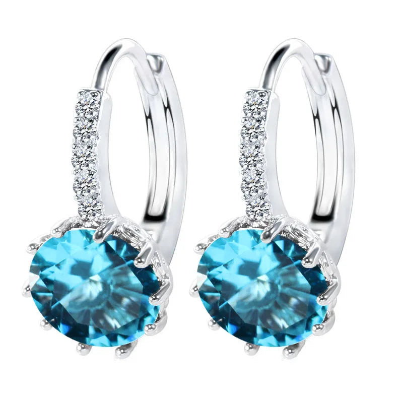 925 Silver Hoop Earrings for Women, Wedding, Crystal Gift