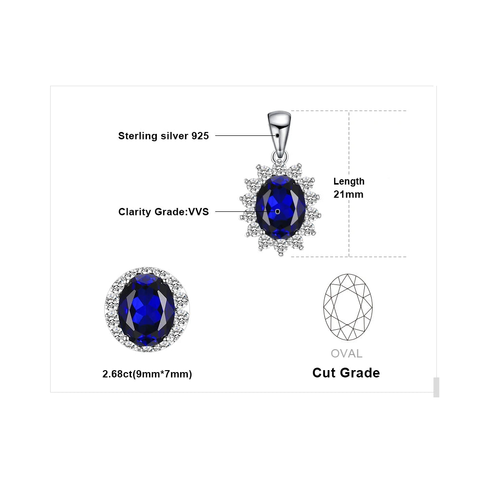 Princess Diana Inspired Blue Sapphire Ruby Emerald 925 Silver Pendant