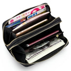 Genuine Leather Long Wallet – Chic Double Zipper