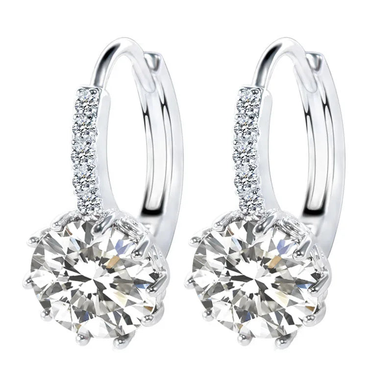 925 Silver Hoop Earrings for Women, Wedding, Crystal Gift
