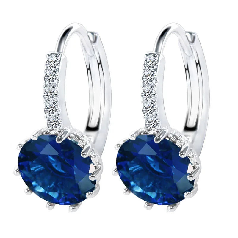 925 Silver Hoop Earrings for Women, Wedding, Crystal Gift