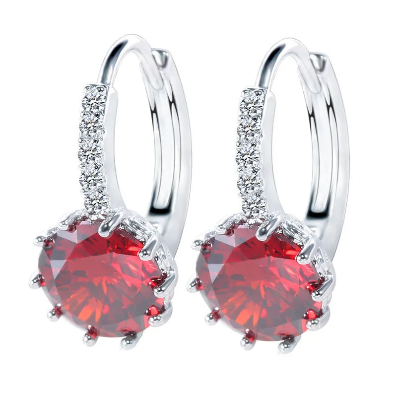 925 Silver Hoop Earrings for Women, Wedding, Crystal Gift