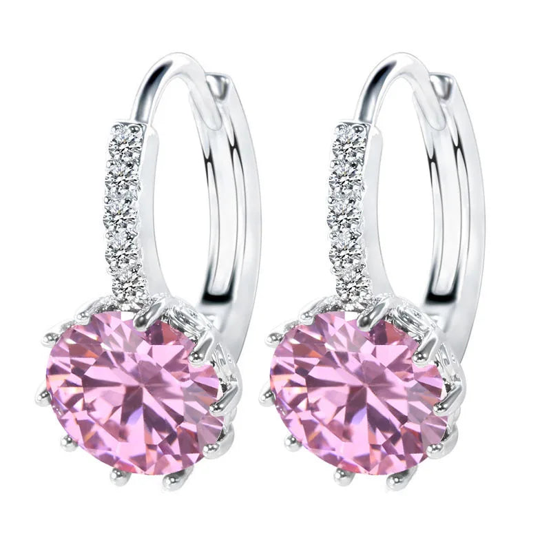 925 Silver Hoop Earrings for Women, Wedding, Crystal Gift