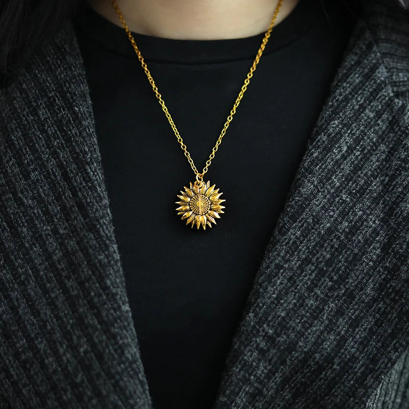 You Are My Sunshine Gold Sunflower Necklace