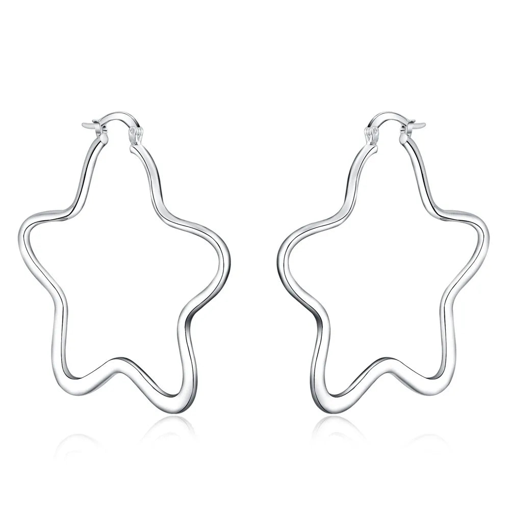 925 Silver 55MM Star Hoop Earrings Women Jewelry