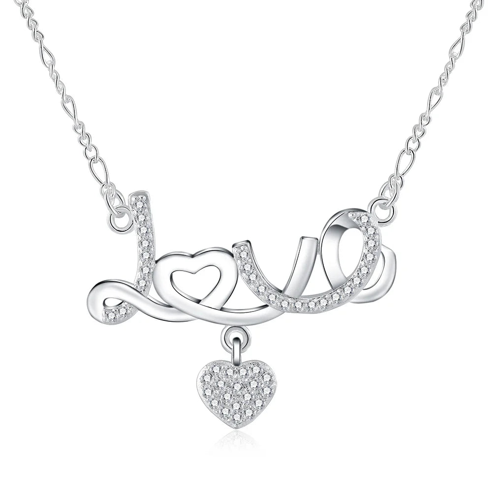 925 Silver 18'' Heart AAA Zircon Pendant Necklace for Women