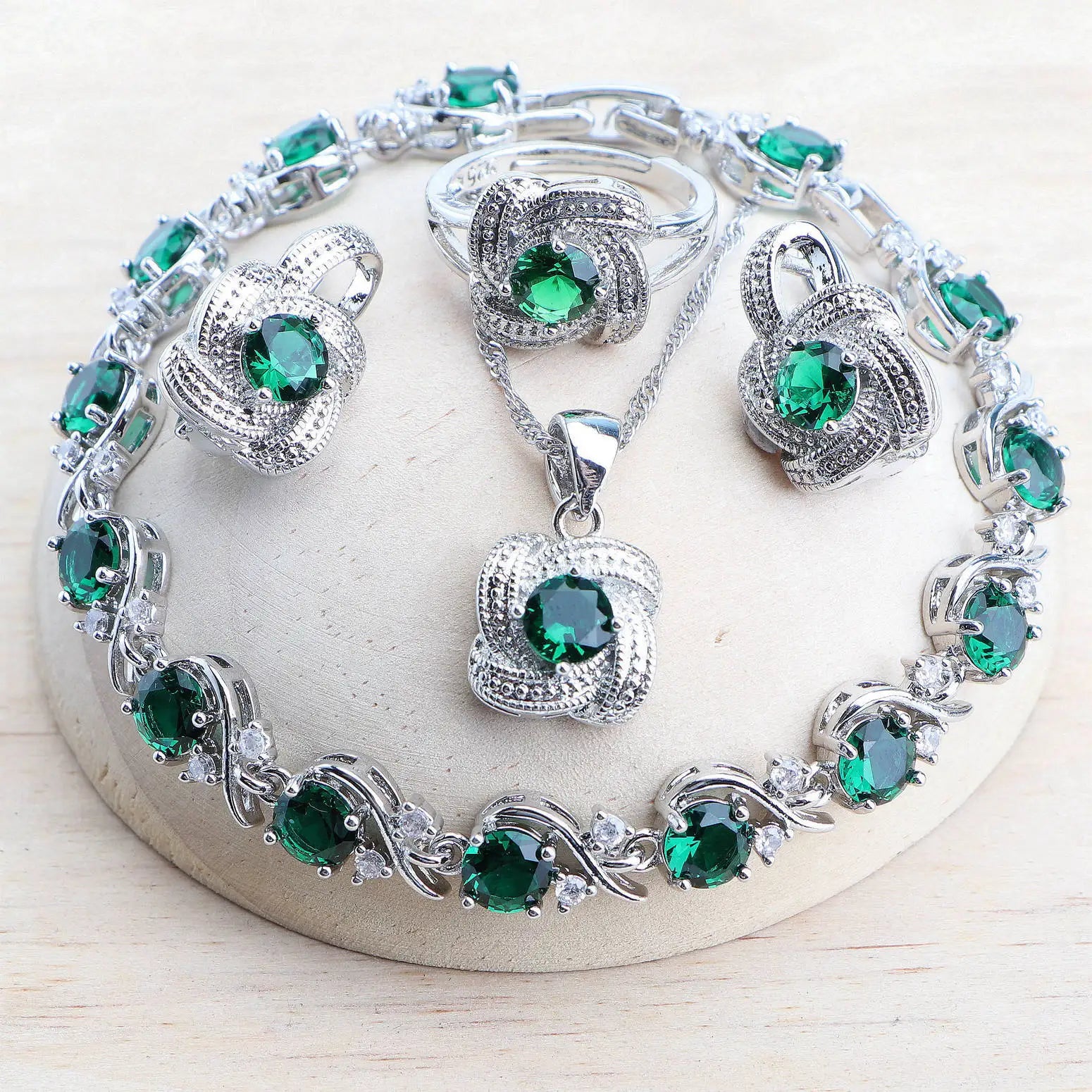 Zirconia Bridal Jewelry Set 925 Silver Earrings Ring Necklace