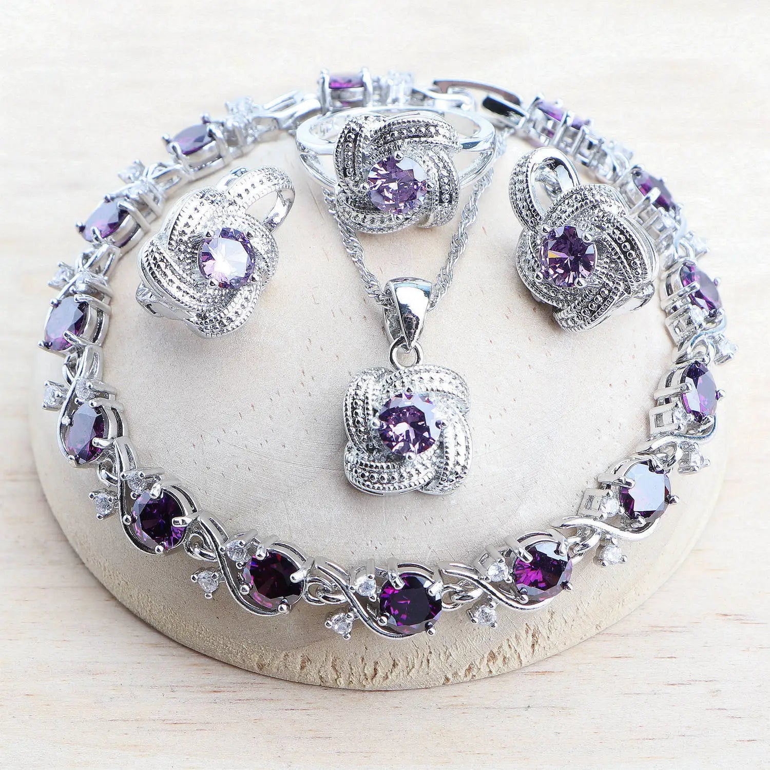 Zirconia Bridal Jewelry Set 925 Silver Earrings Ring Necklace