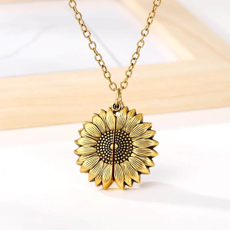 You Are My Sunshine Gold Sunflower Necklace