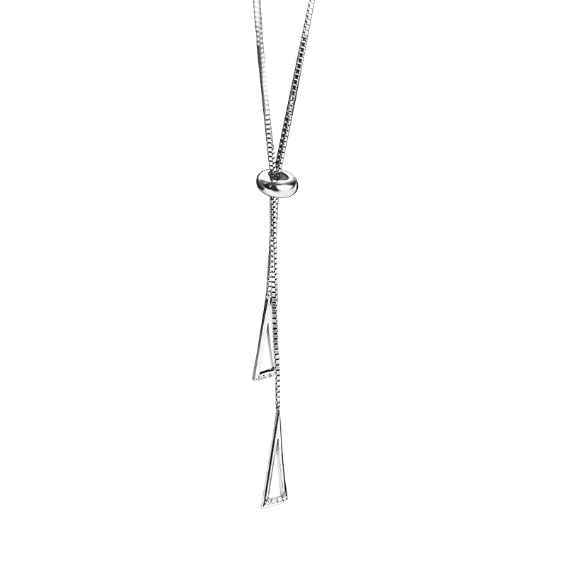 925 Silver Geometric Triangle Necklace for Women, Adjustable