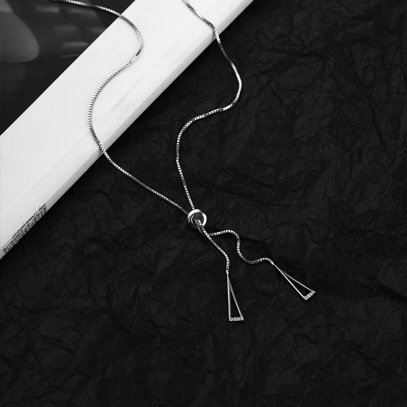 925 Silver Geometric Triangle Necklace for Women, Adjustable