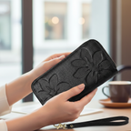 Genuine Leather Long Wallet – Chic Double Zipper