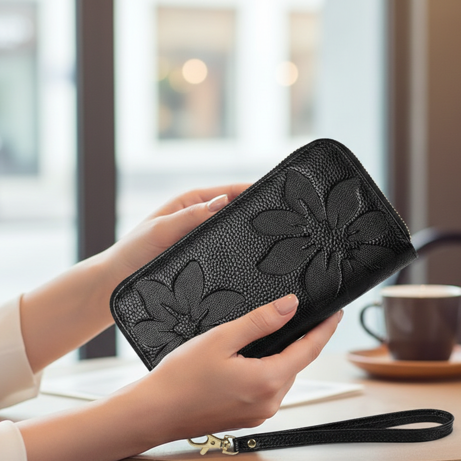 Genuine Leather Long Wallet – Chic Double Zipper