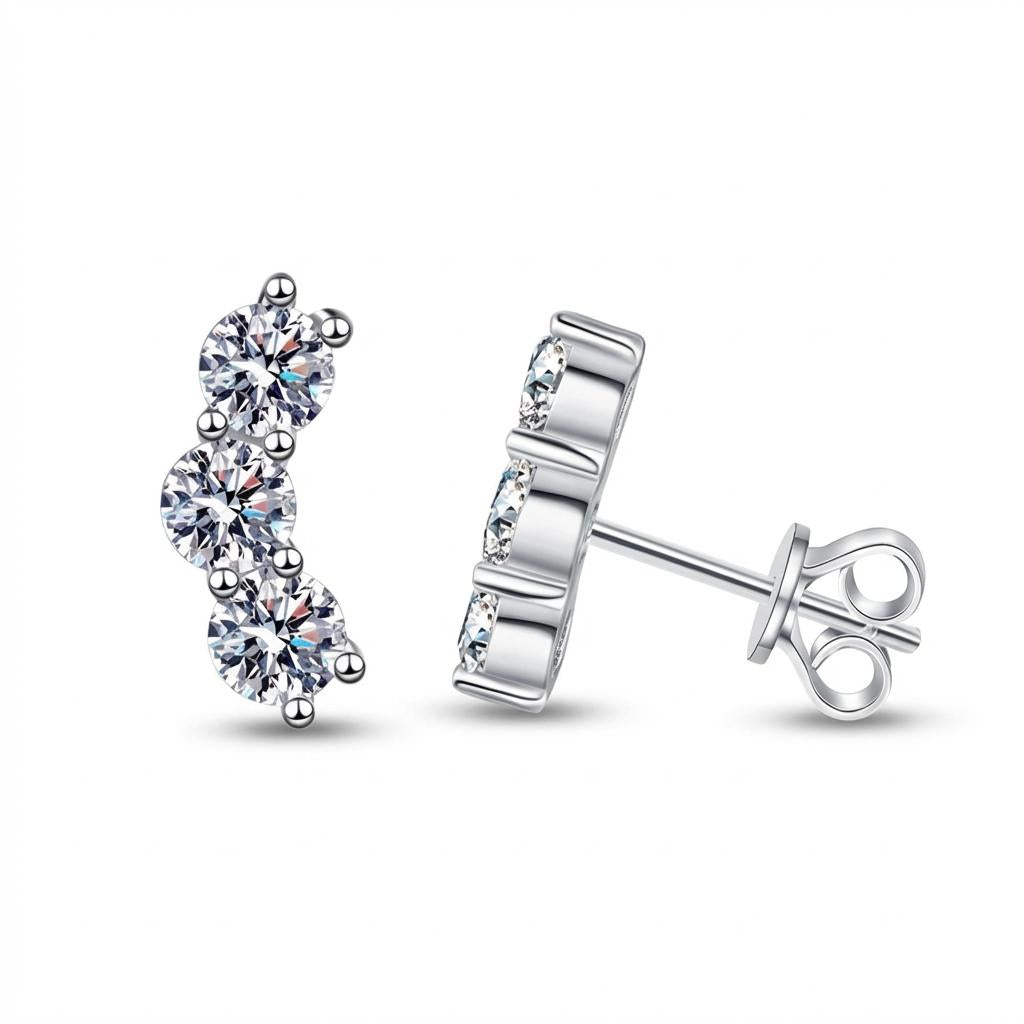 Moissanite Smile Stud Earrings – 925 Sterling Silver Sparkle