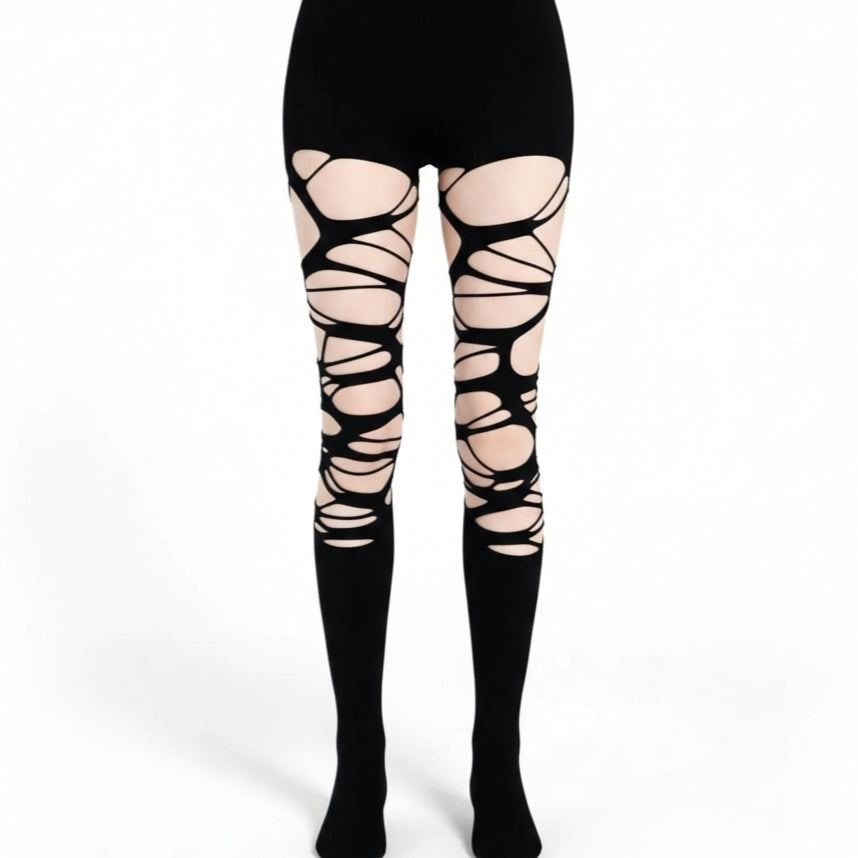 Gothic Black Mesh Tights – Spider-Web Y2K Punk Stockings