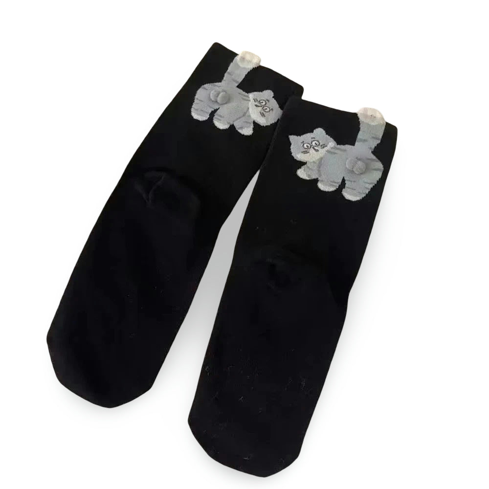 Cute Cat Socks – Soft Korean Mid-Calf Cotton Knit