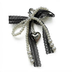 Pearl Bow Keychain – Heart Charm Lace Bag & Car Accessory