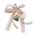 Pearl Bow Keychain – Heart Charm Lace Bag & Car Accessory