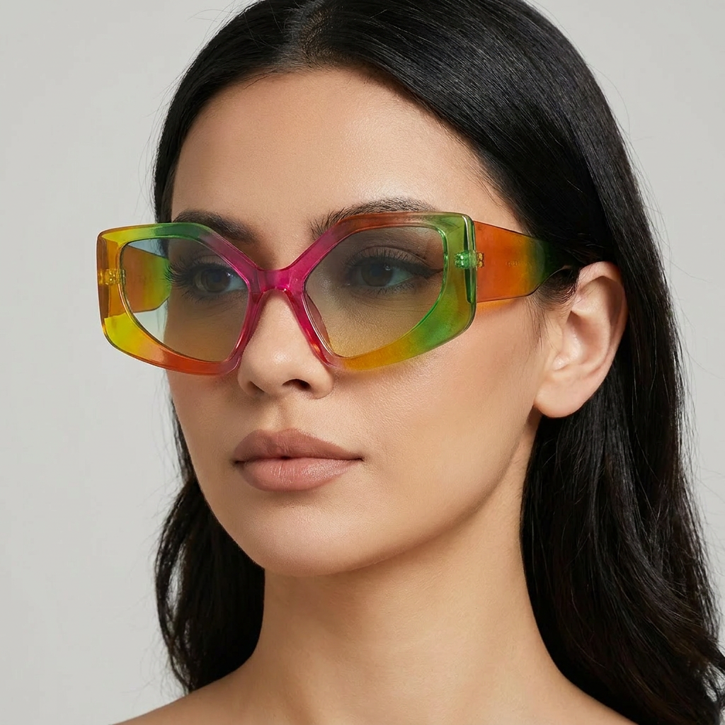 Rainbow Cat Eye Sunglasses – Bold UV Protection with Oversized Frame