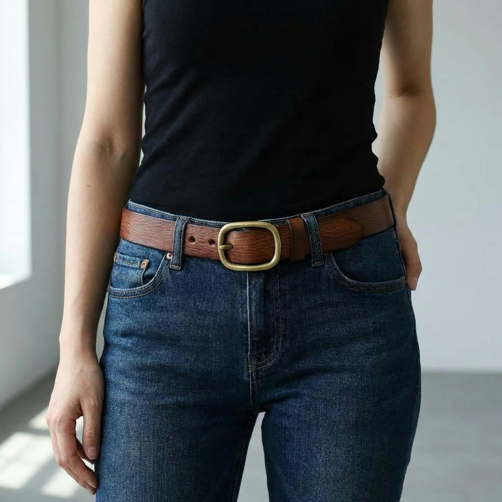 Retro Leather Belt – Waist-Defining Fit + Copper Pin Buckle