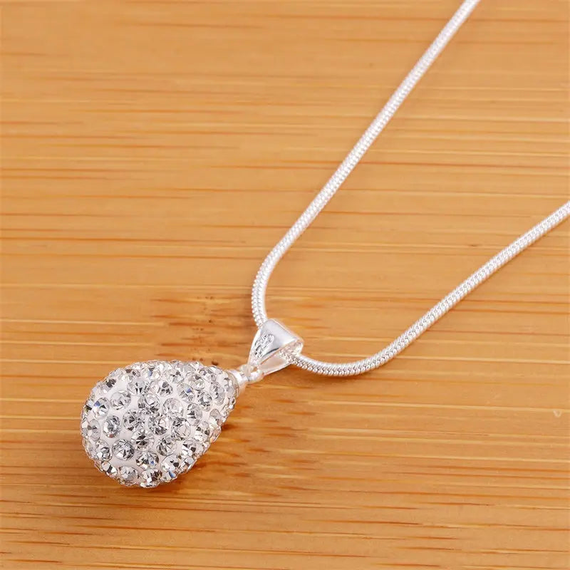 925 Silver Water Drop Zircon Necklace 18–24" for Women