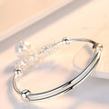 925 Sterling Silver Hollow Bell Ball Adjustable Bangle Bracelet