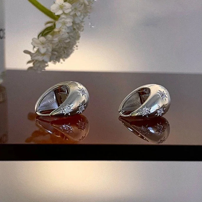 925 Silver Zircon Drop Hoop Earrings, Retro Minimalist