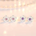 925 Sterling Silver Crystal Flower Stud Earrings for Women
