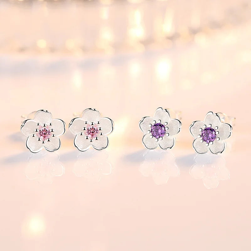 925 Sterling Silver Crystal Flower Stud Earrings for Women